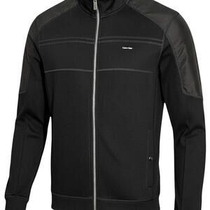 CALVIN KLEIN Mens L Black Zip-Up Bomber Windbreaker Jacket Cotton w/Poly Panels